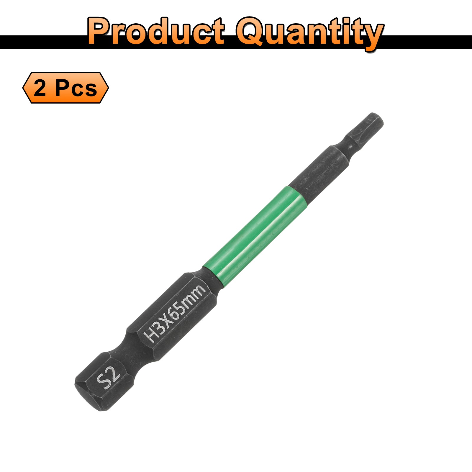 2Pcs, H3 Flat Hex Screwdriver Bit 3mm Tip 1/4″ Shank 2.6″ Long Black Phosphate