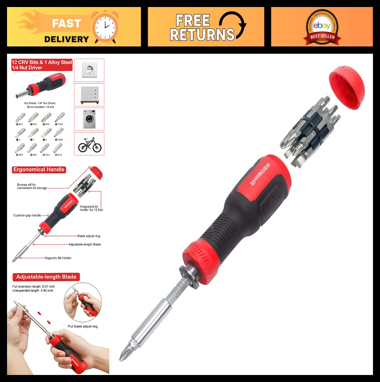 13-in-1 Multi Screwdriver Set – Adjustable Tool with Torx, Flat, Phillips, Hex,