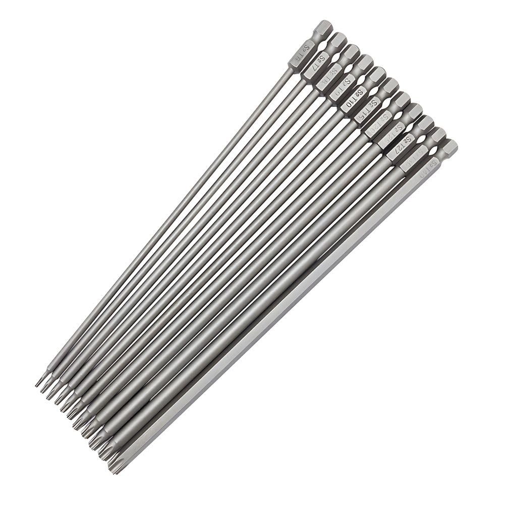11pcs Extra Long Torx Screwdriver Bit Set, Magnetic S2 Steel Star Bits T6-T40 1/