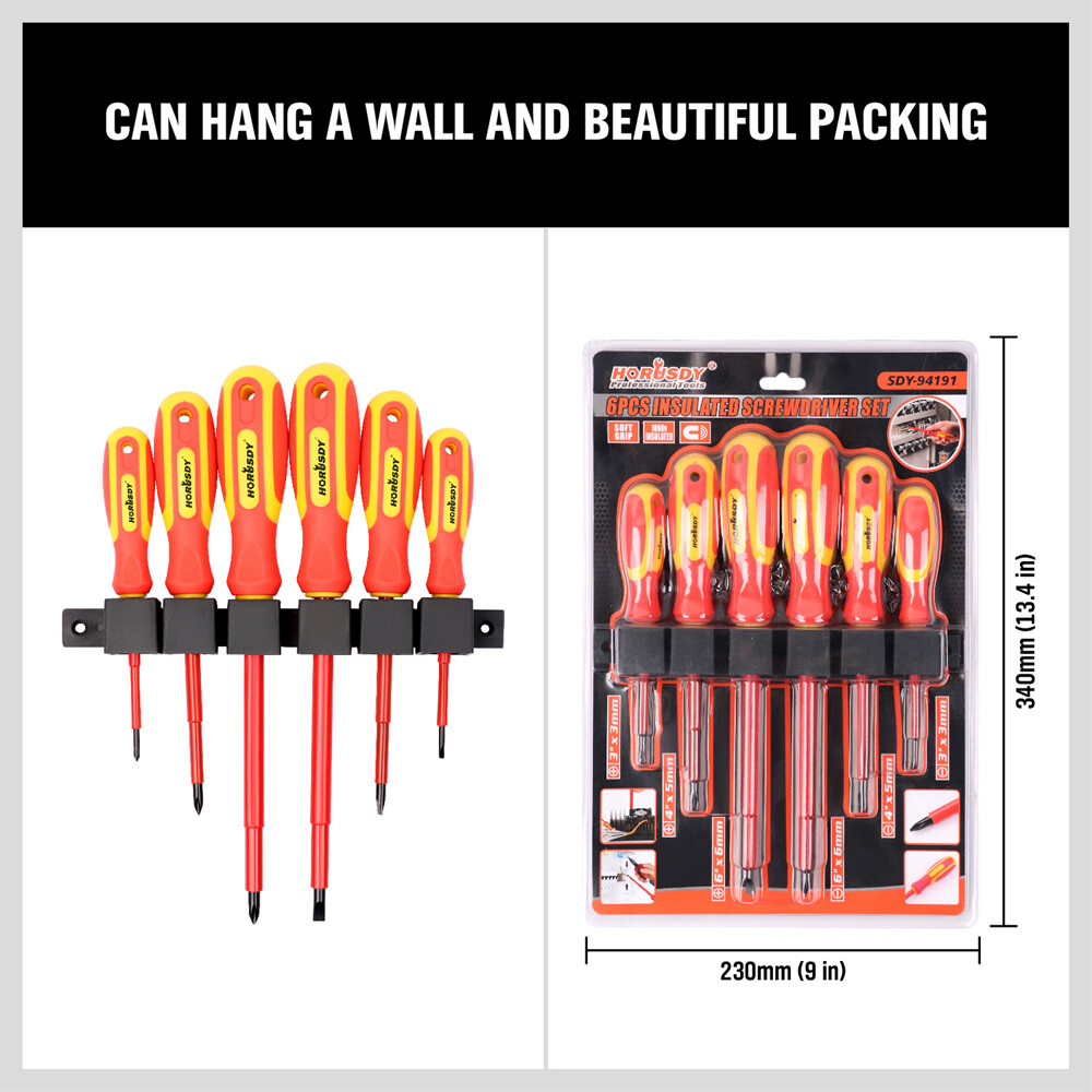 6pc 1000V Insulated Screwdriver Set Magnetic Tips Electrician Slotted Phillips