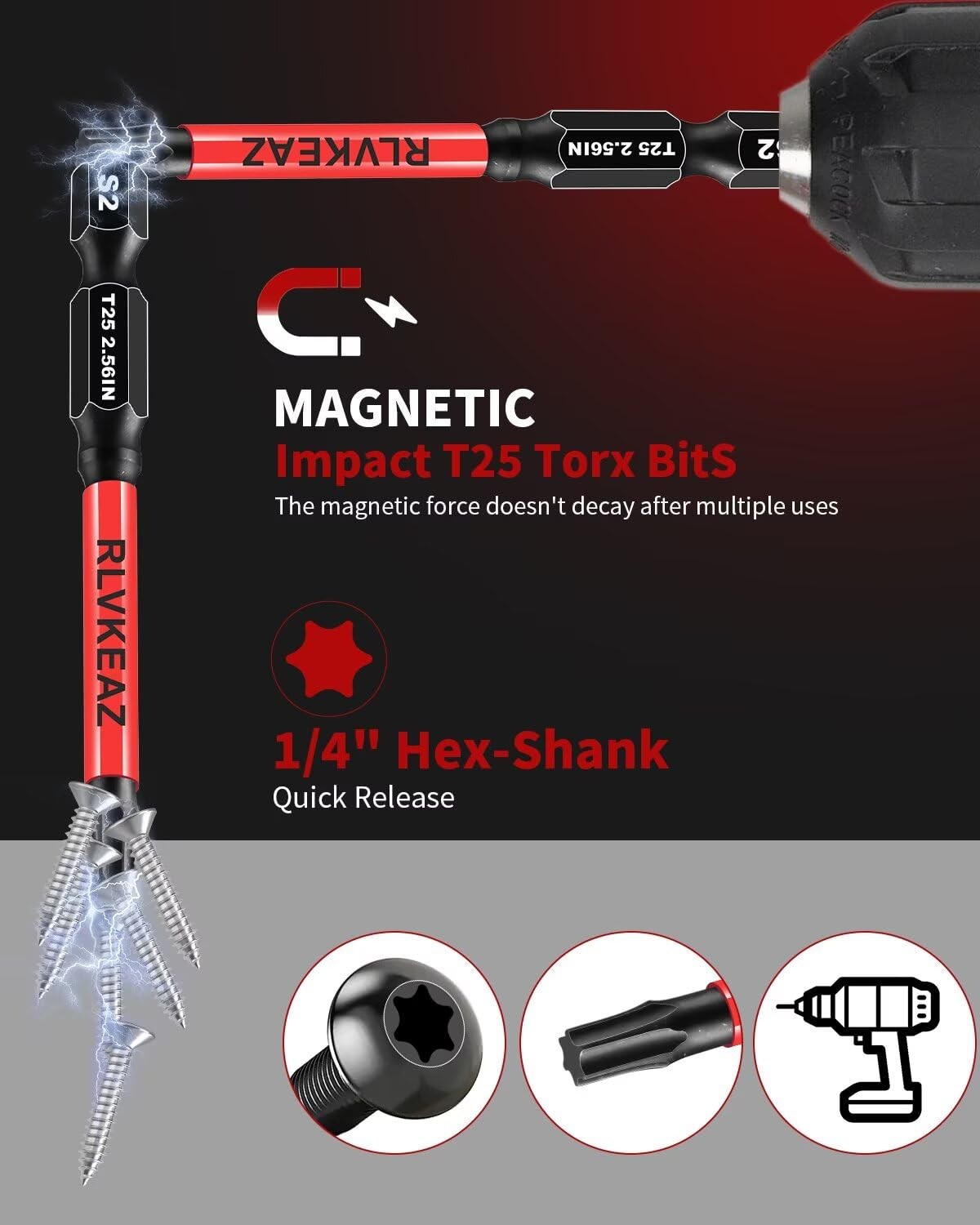 10-PCS T25 Torx Bits for Impact 4 inches x 6 x 0.46 inches, Black
