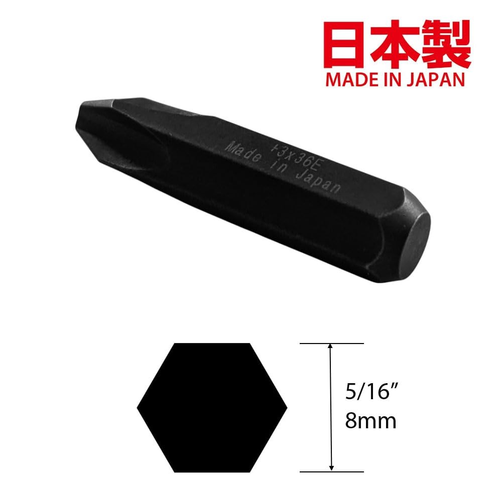 5/16″ JIS Impact Screwdriver Bits | Made in Japan | +1 +2 +3 +4-10 36mm long
