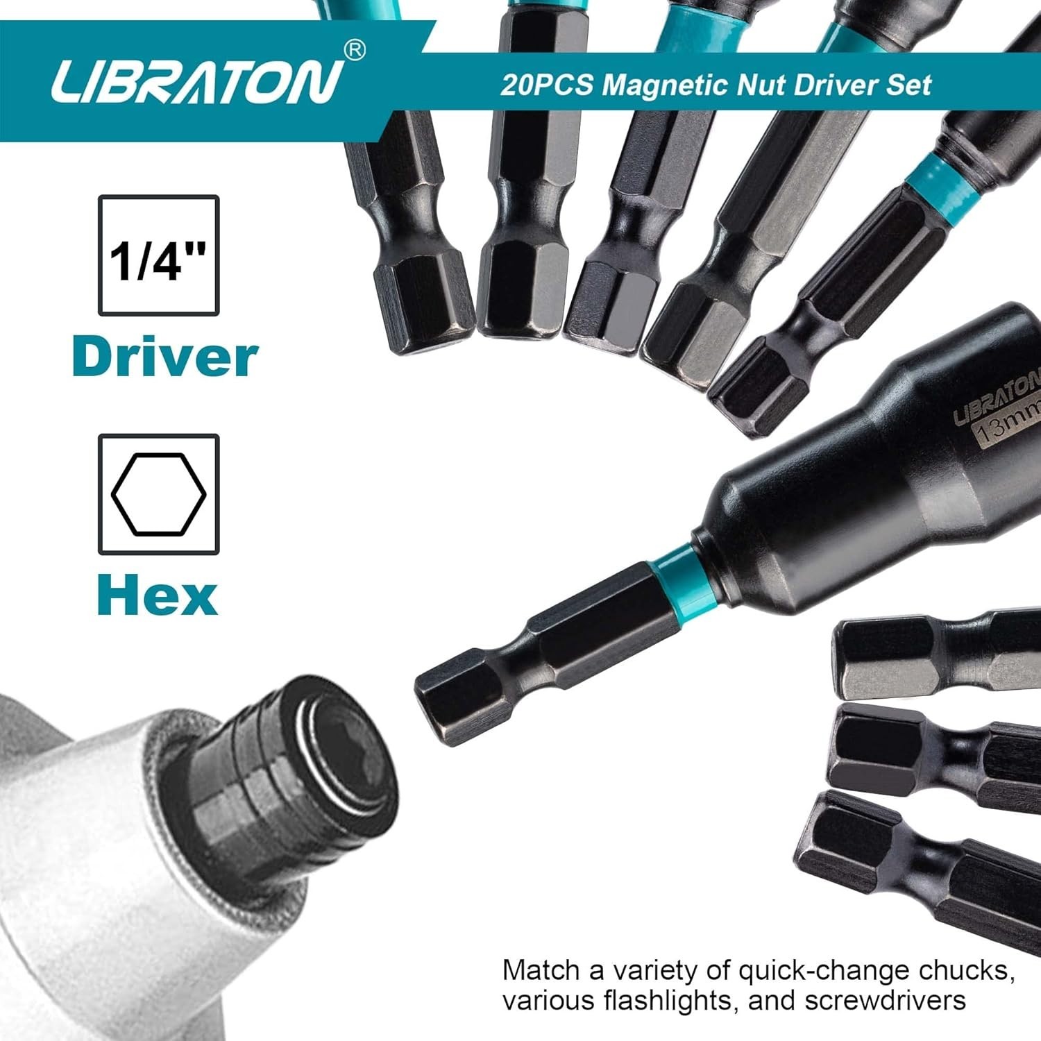 Magnetic Nut Driver Set of 20 – Includes SAE and Metric Sizes & Storage Bag