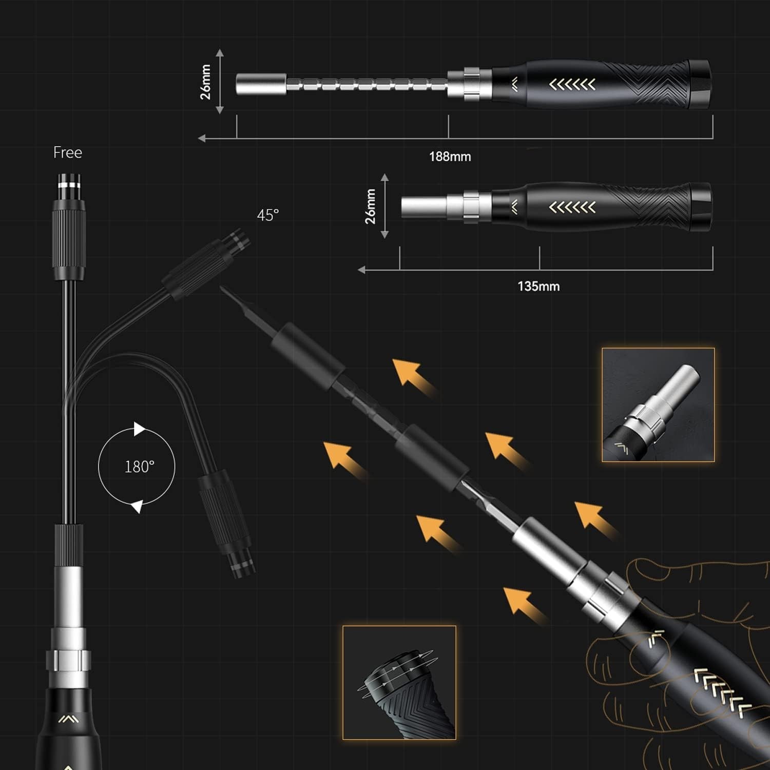 Ergonomic Computer Screwdriver Kit with Adjustable Handle and 126 Magnetic Bits