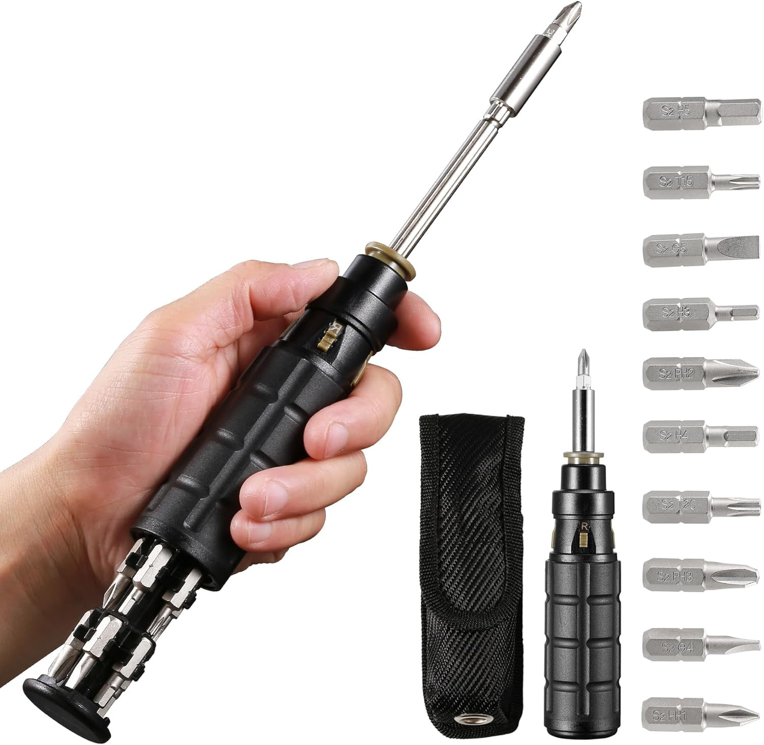 10-in-1 Magnetic Ratcheting Screwdriver Set with Nut Driver and Bits