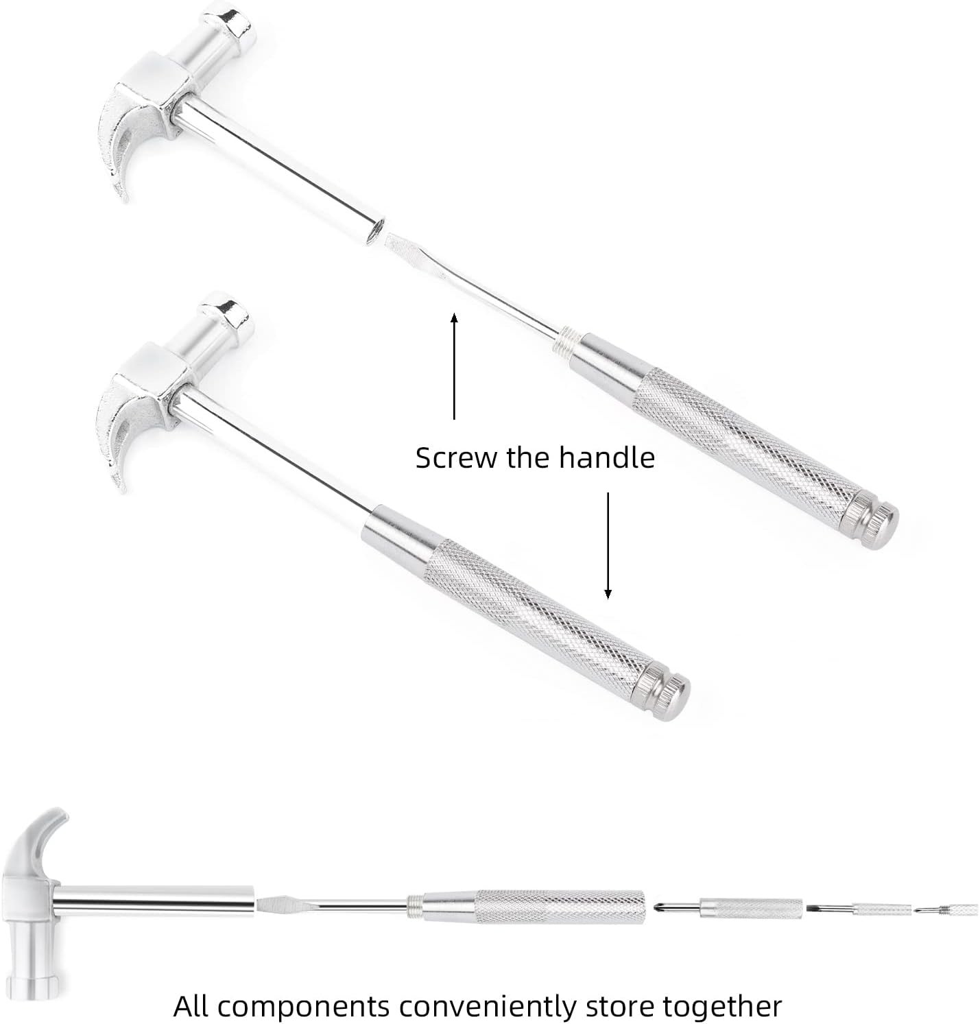 6 in 1 Silver Hammer & Screwdriver Tool Multitool Set Claw Hammer with Anti-Slip