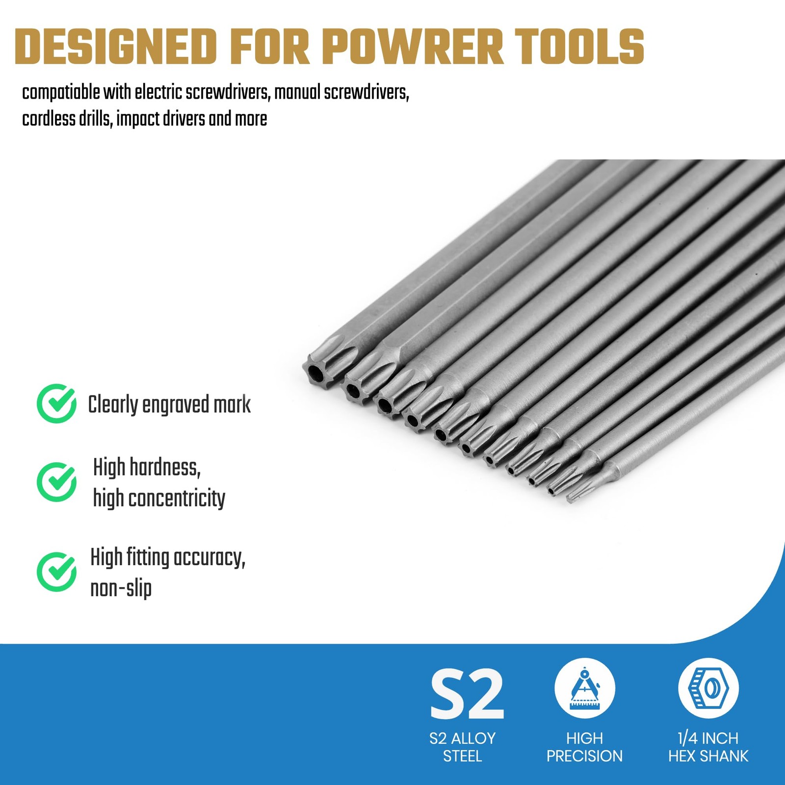 TEGRODEX Extra Long Security Torx Bit Set, Extended Tamper Proof T6-T40, Grey