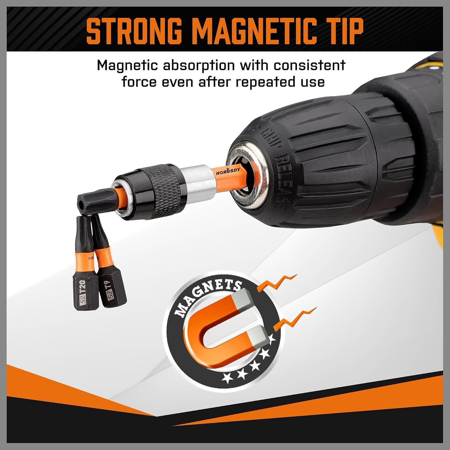 HORUSDY Tamper Proof T5-T40, 2.1″ Self-locking Quick Change, Black & Orange
