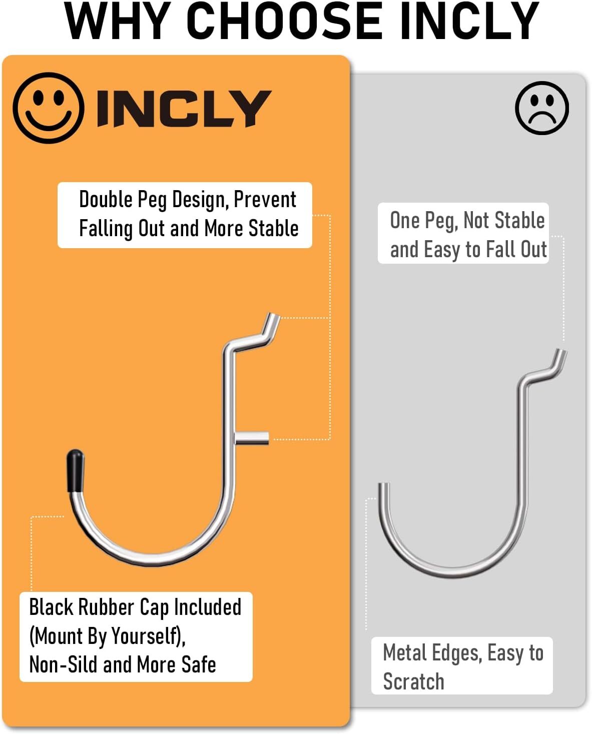 INCLY Pegboard Hooks Set for Hanging Tools, 206PCS Heavy 1/8 Inch, Silver
