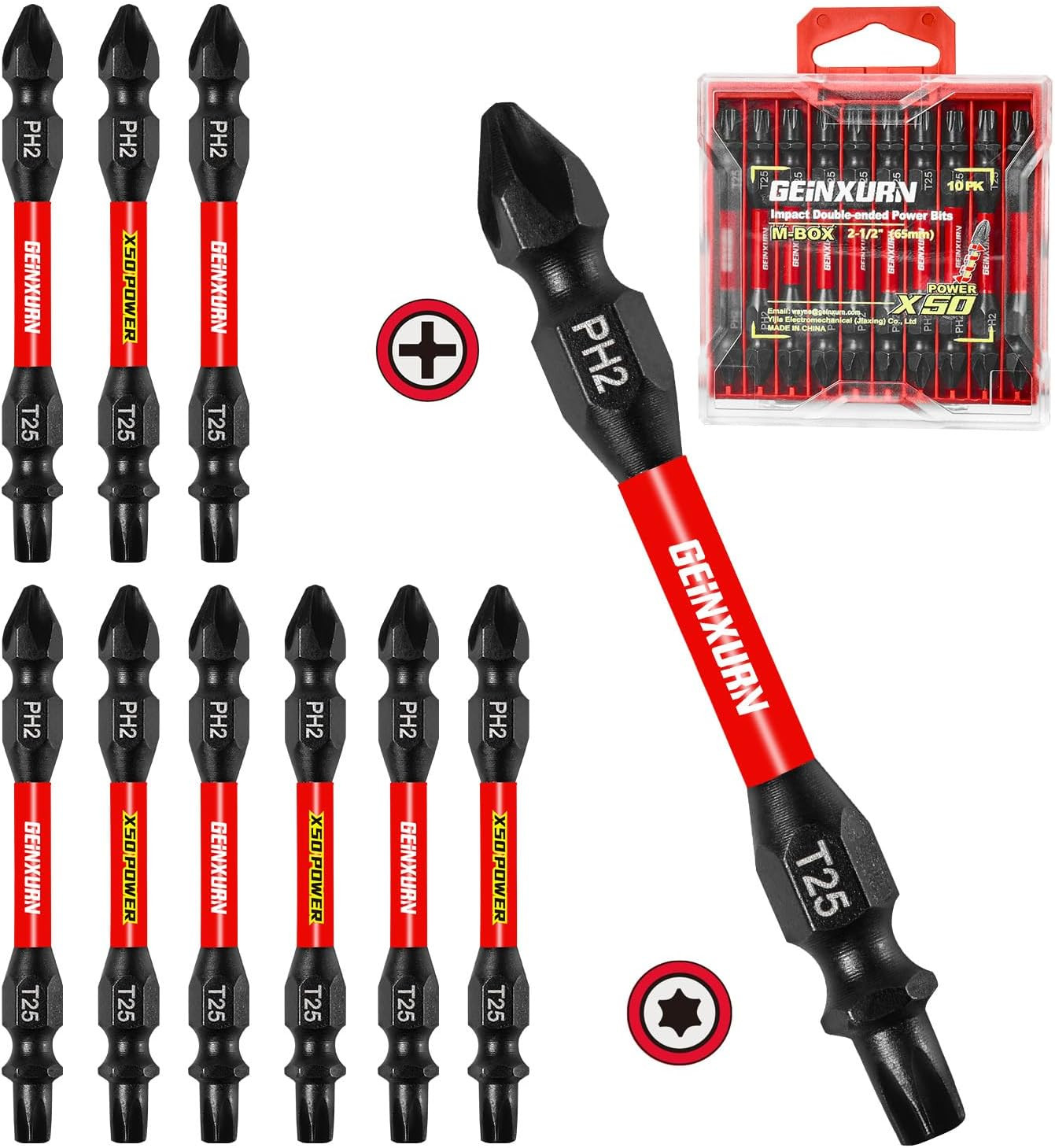 10X PH2 T25 Double End Impact Bits Set Magnetic S2 Steel Driver Bit w/ Case