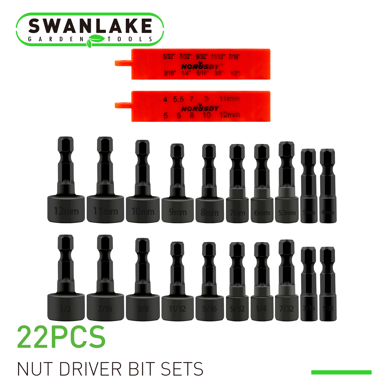22 Pcs Power Nut Driver Set For Impact Drill 1/4″ Hex Head Drill Bits SAE Metric