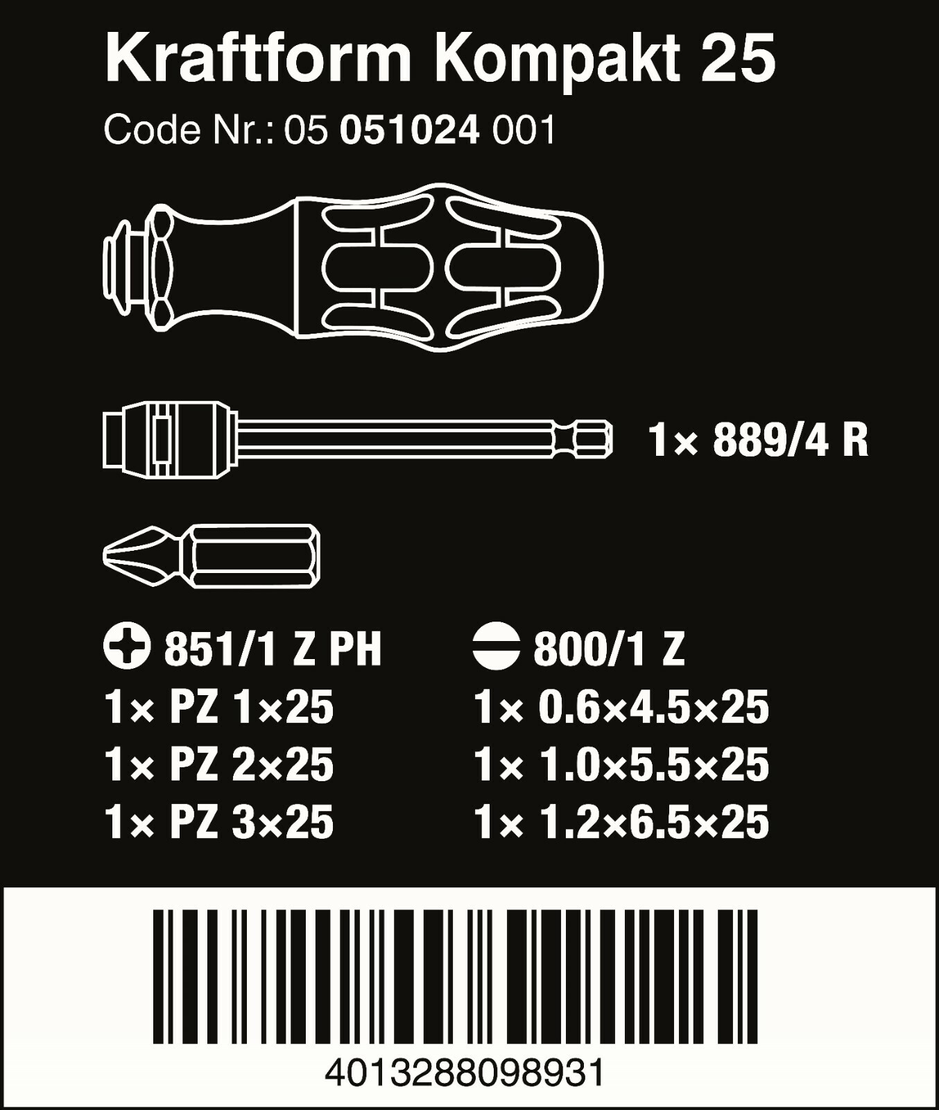 Wera Kraftform Kompakt 25 Combination Driver Magazine and Pouch Set 05051024001