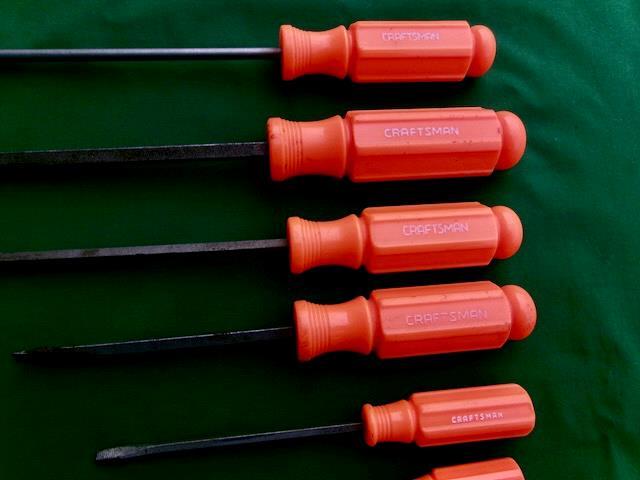 VINTAGE CRAFTSMAN ( LOT OF 7 ) ORANGE NEON HANDLE SLOTTED SCREWDRIVERS