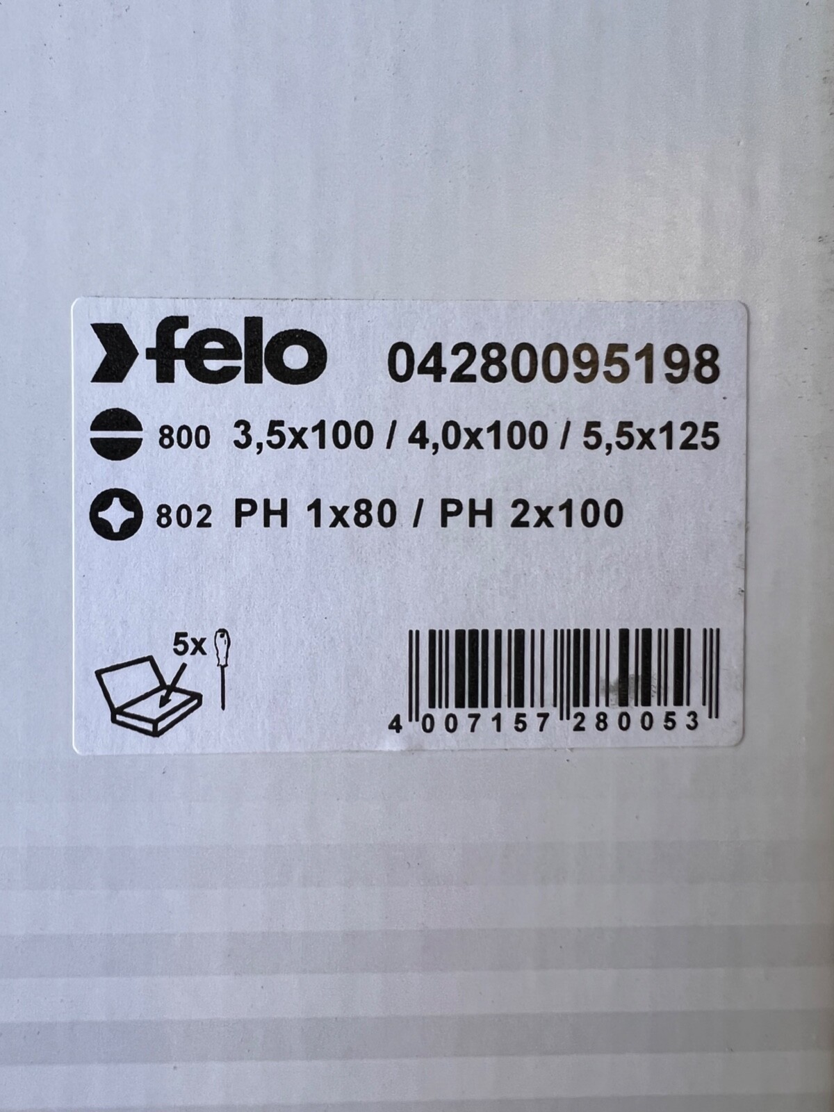 FELO Screwdriver 5 pc Set Slotted Phillips DEU 28005