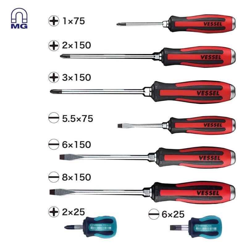 Vessel Tools 9308EVA Megadora Tang-Thru Screwdriver 8 Pieces Set
