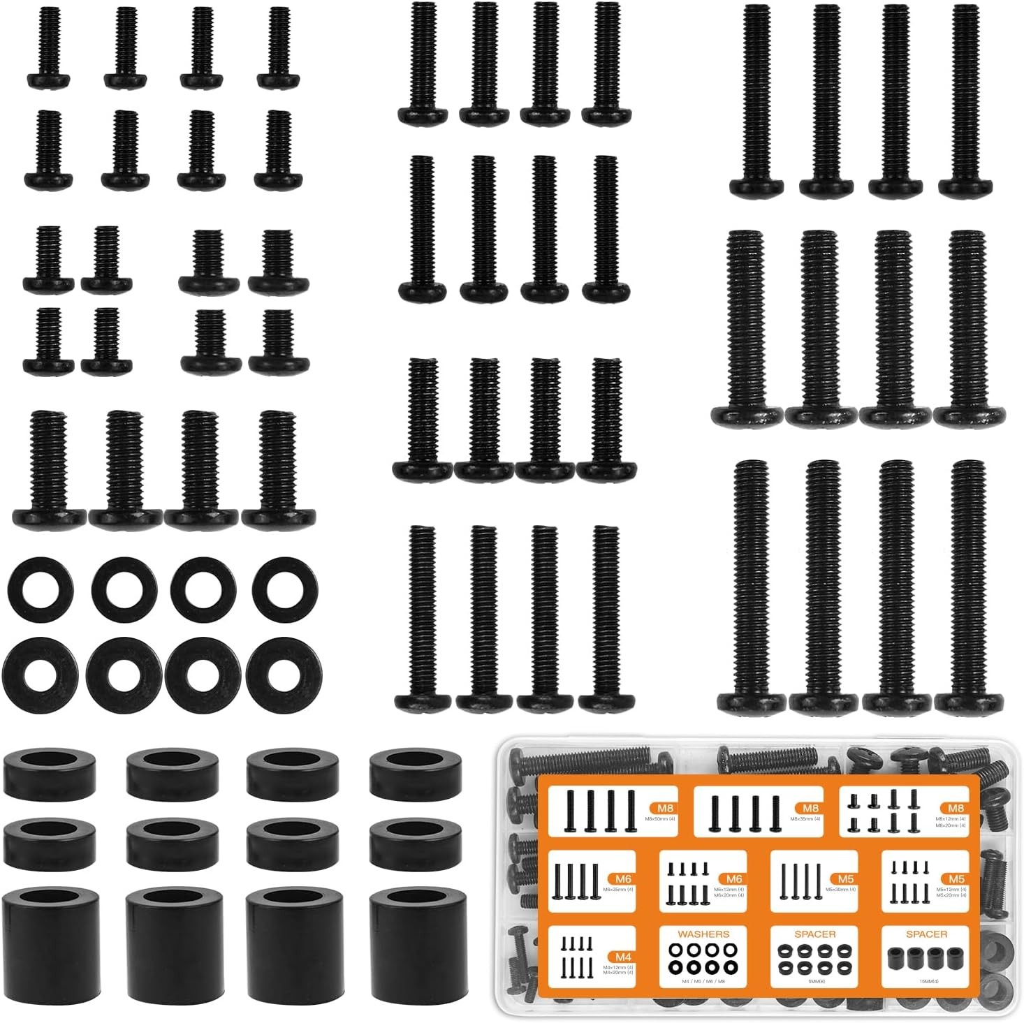 Universal TV Mounting Hardware Screw Kit Set with Box – M4 M5 One Size, Black