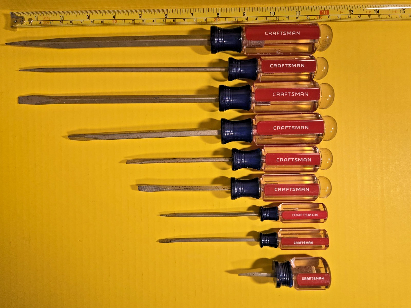 Vintage Craftsman USA WF Slotted Screwdriver Set Red & Clear Lot Of 9