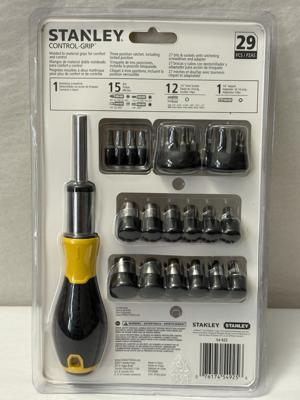 New Stanley 29pc Control-Grip Ratcheting Screwdriver Set #54-925 (SH6)