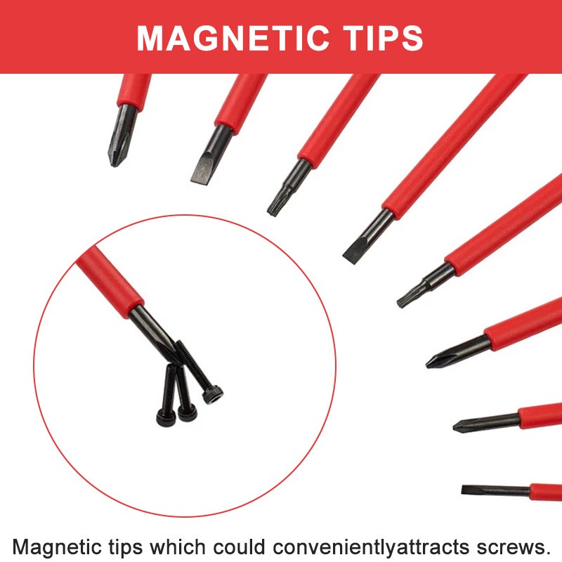 10-in-1 Electrician Insulated Screwdriver Set Magnetic Tip Slotted Phillips Tool