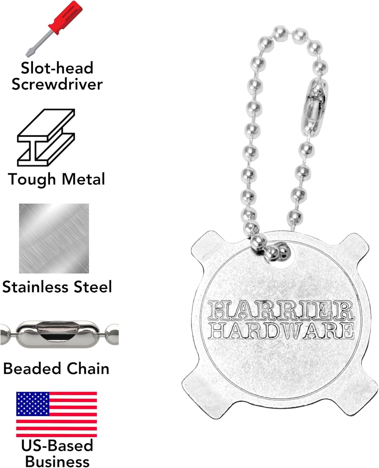 Harrier Hardware 2-Pack Keychain 4-Way Slotted Flathead Screwdriver EDC Portable