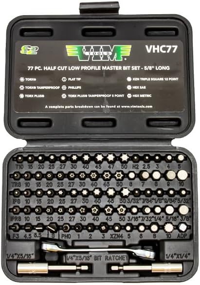 77 PCS Half Cut Stubby Bit Set Fastener Drive Low Profile Shallow Organise VHC77