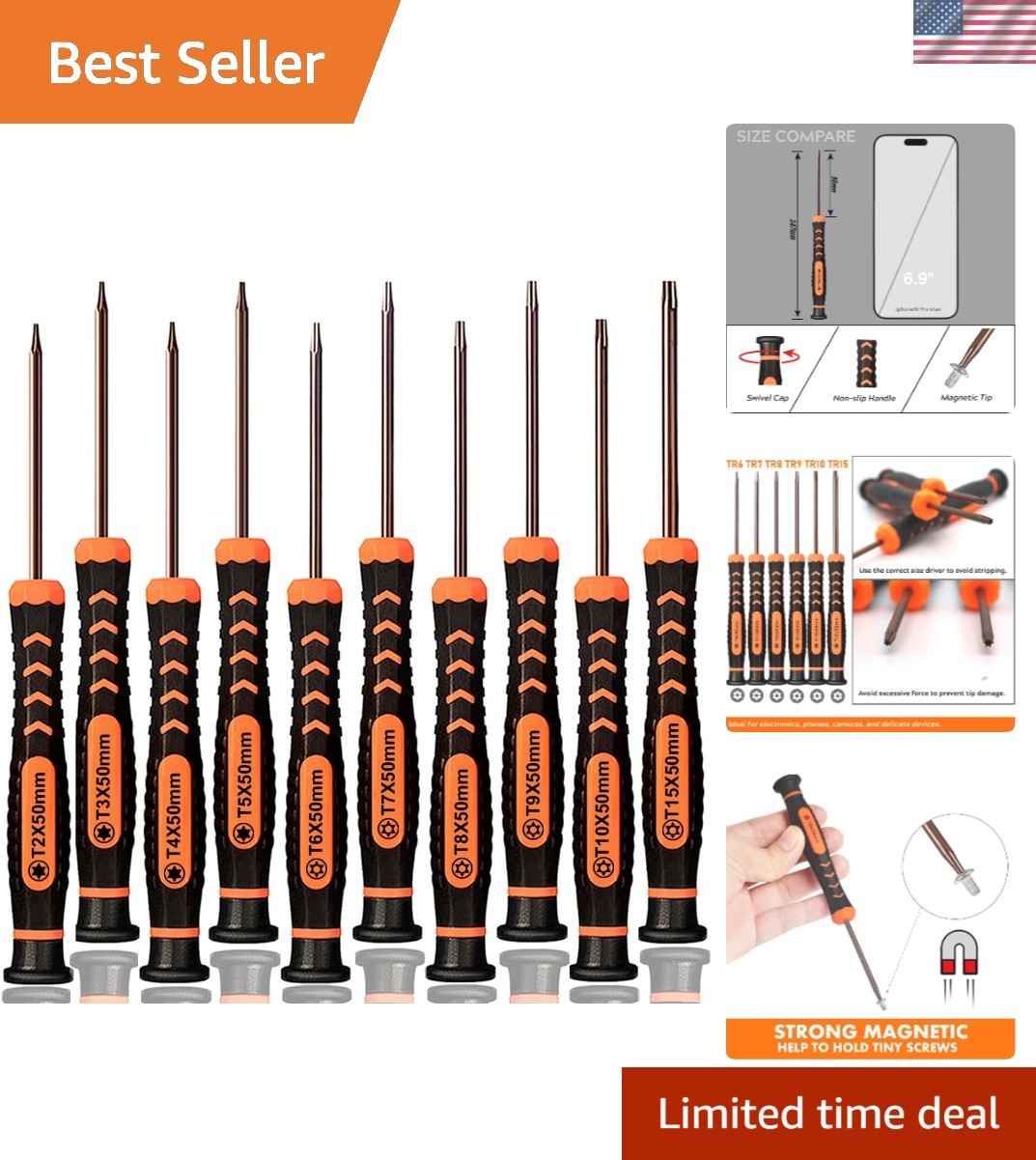Black-Orange Magnetic Precision Torx Screwdriver Set