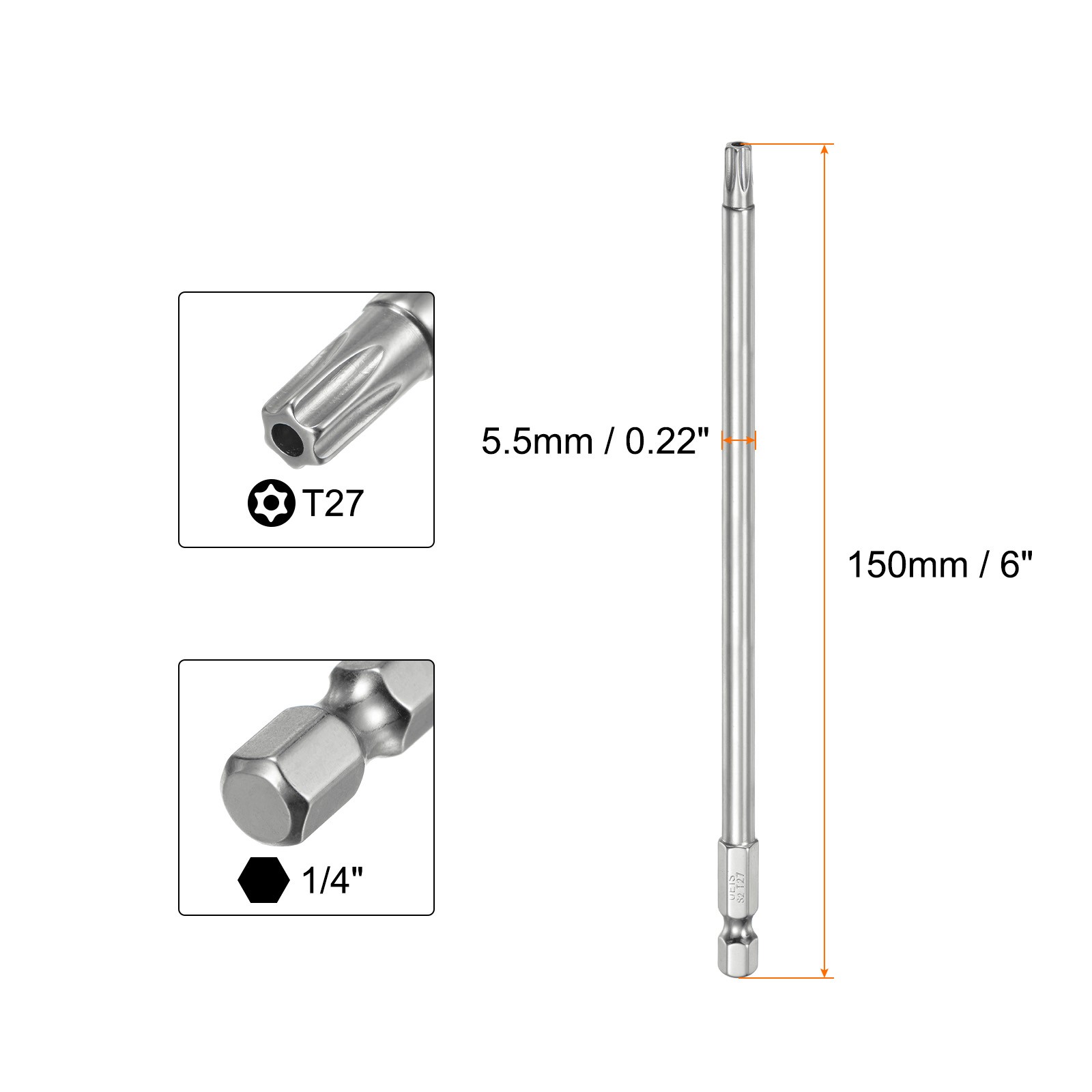 5sets T27 Security Torx Bit 1/4″ Hex Shank 6″ Long Tamper Resistant Star Bits