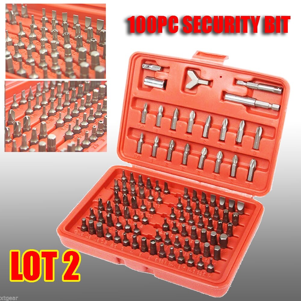 Lot TWO 100pc Quick Exchange Security Bit Set Torx Tamper Proof Phillips Spline