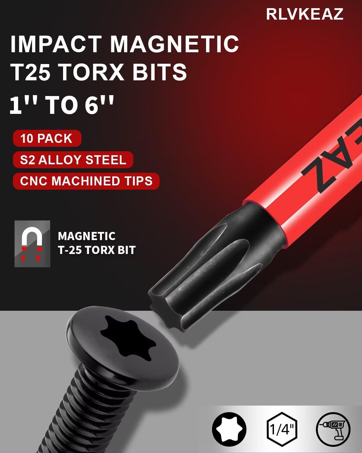 10-PCS T25 Torx Bits for Impact 4 inches x 6 x 0.46 inches, Black