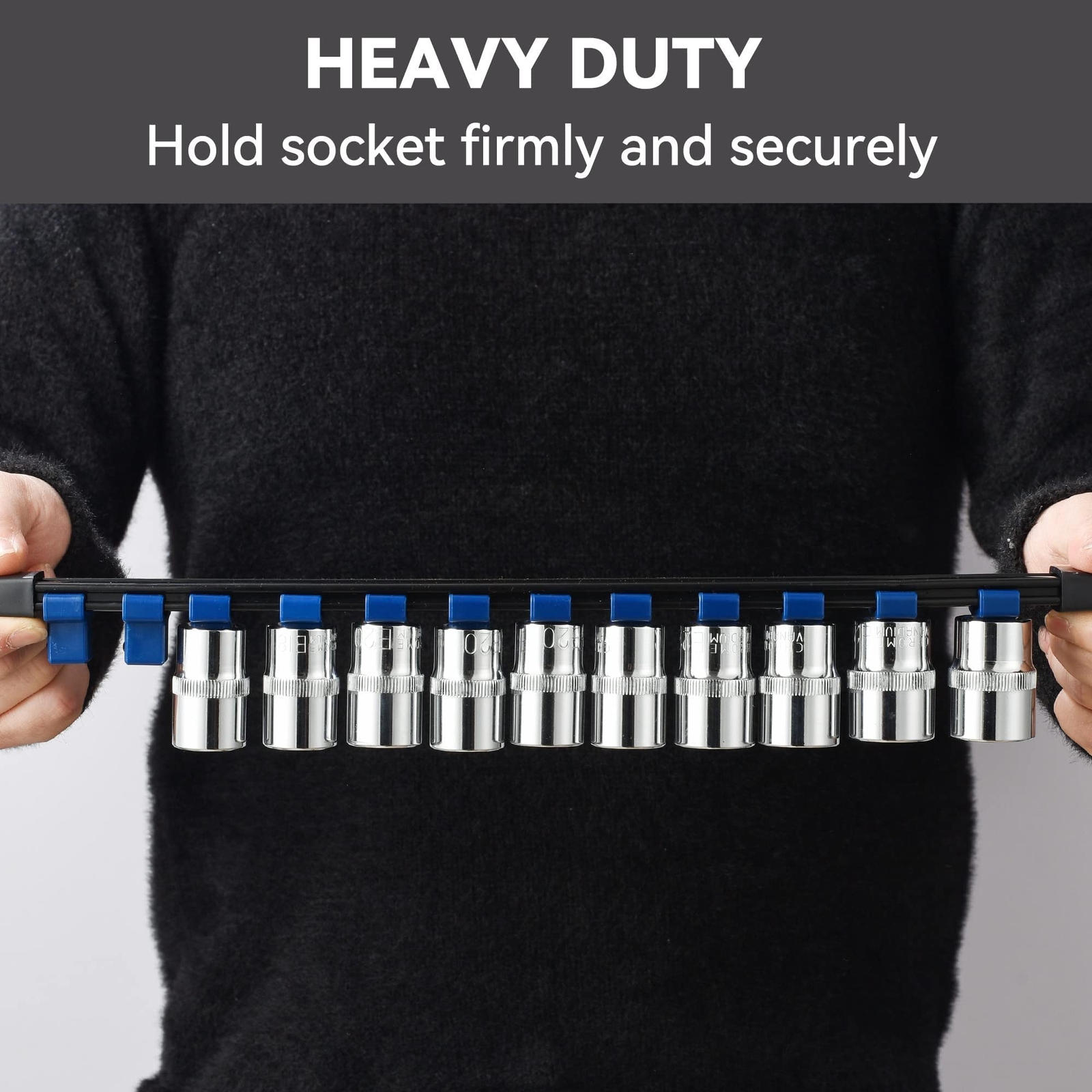 9 Pc Abs Socket Organizer 1/2 Inch 3/8 Inch And 1/4 Inch Drive Socket Rail Holde