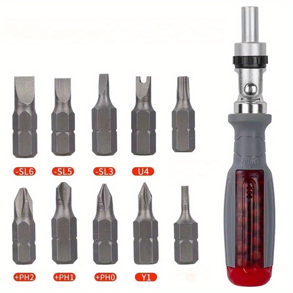 Robust Easy-To-Use Compact Portable 10-in-1 Multi-Functional Ratchet Screwdriver
