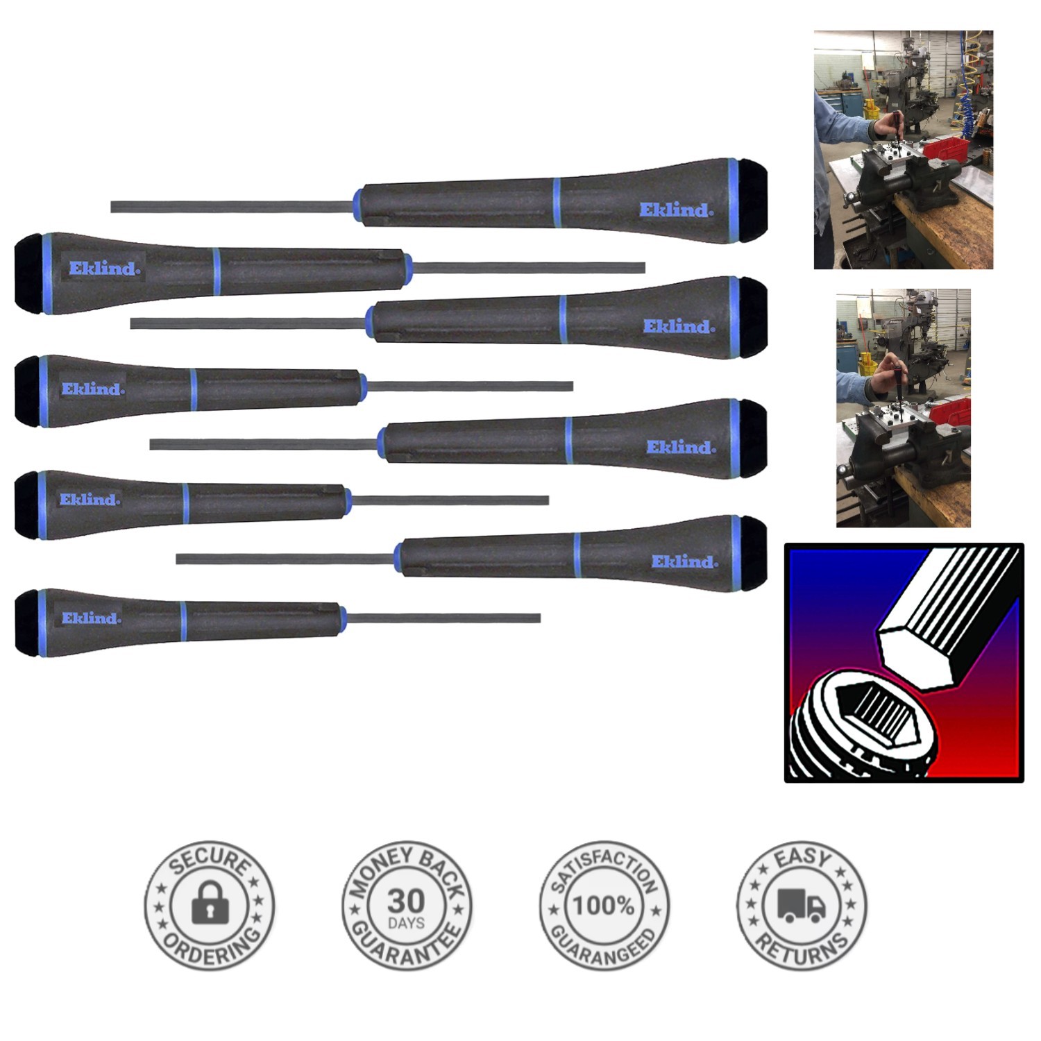 Professional Grade EKLIND Hex Allen Screwdrivers – 0.7-4mm Set – Made in America