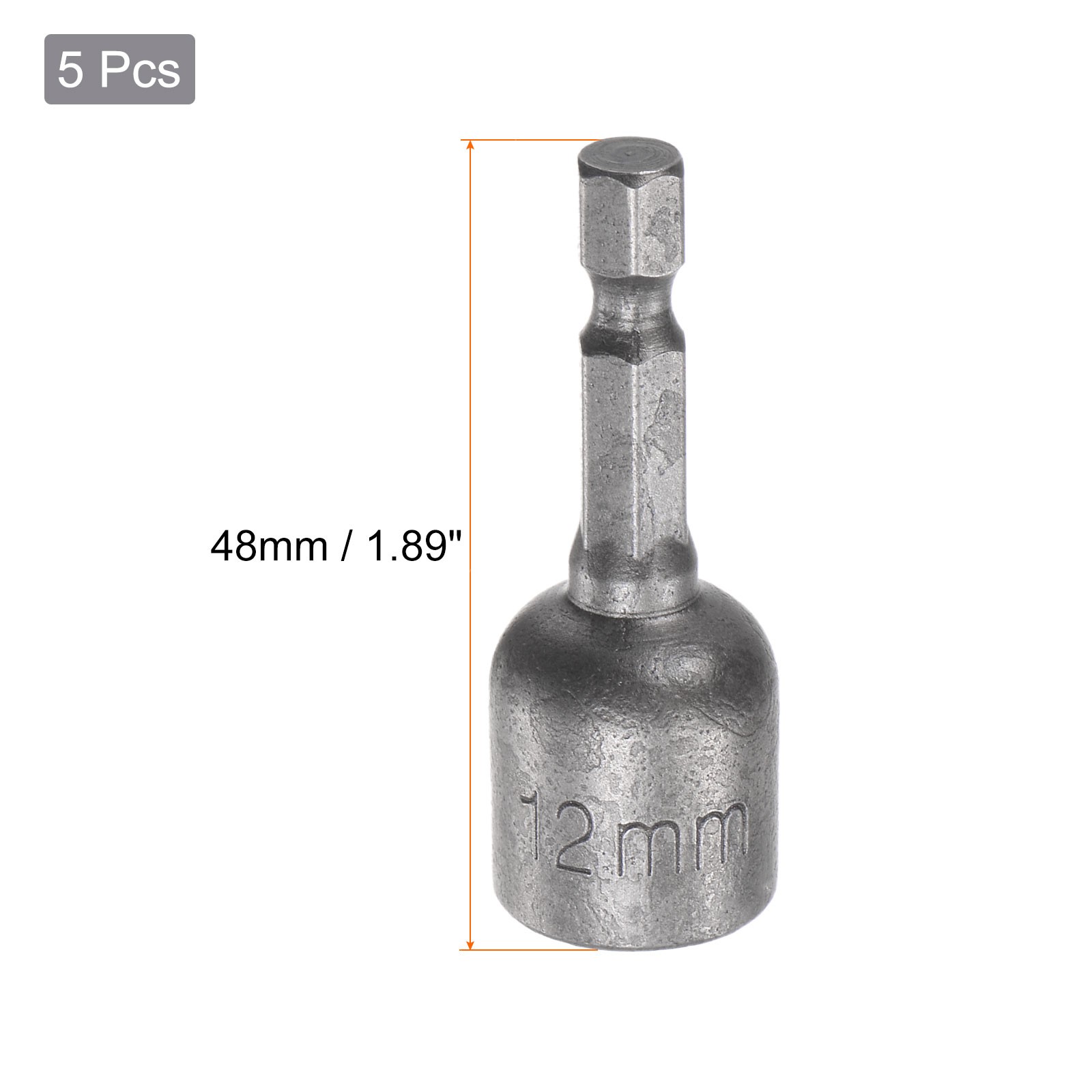 5Pack 1/4″ Quick-Change Hex Shank 12mm Magnetic Nut Driver Bit 1.89″ Long