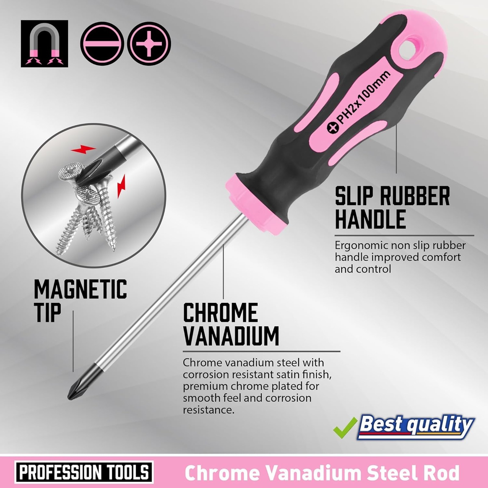 Magnetic Screwdriver Set, 10 Piece, Chromium Vanadium Steel, Phillips and