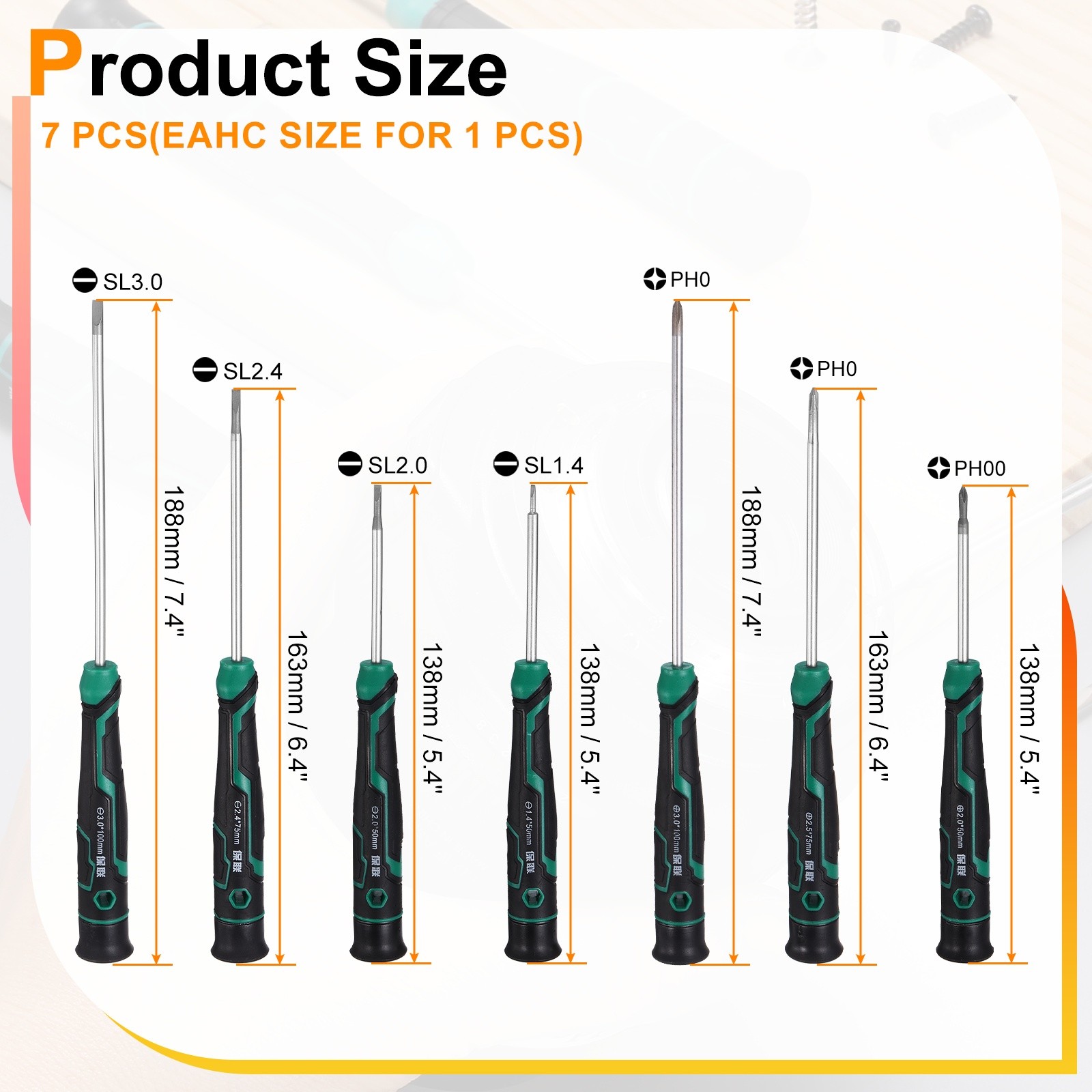 7pcs Small Phillips and Slotted Screwdriver Set Magnetic Screwdrivers S2 Steel