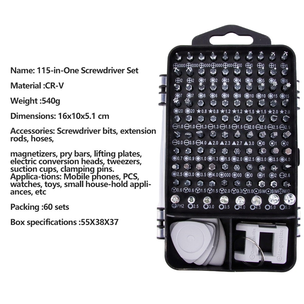 Magnetic Precision 115 in 1 Repair Screwdriver Set PC Phone Electronics Tool KFW