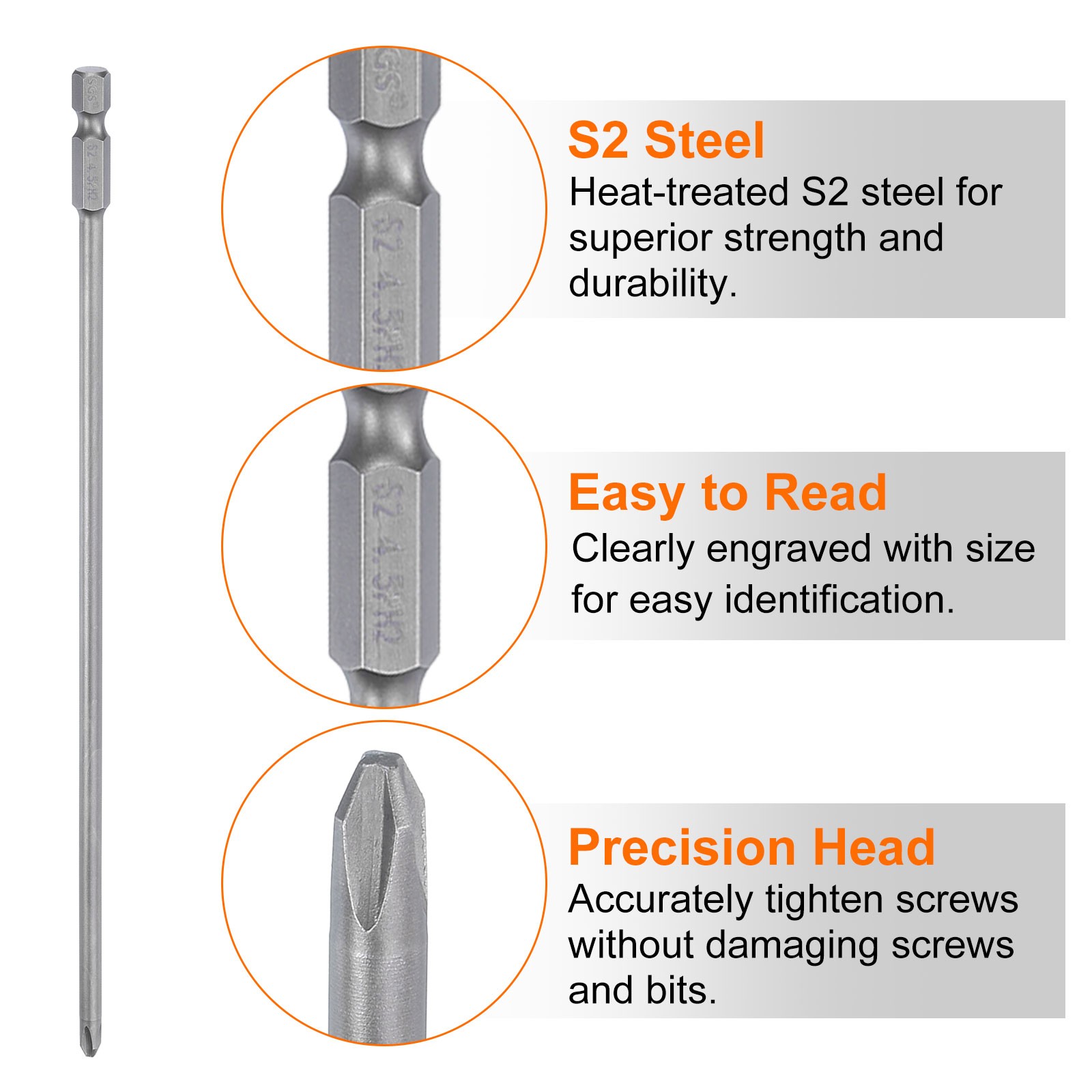 5pcs Magnetic Phillips Screwdriver Bit PH2 1/4″ Hex Shank 200mm Long 4.5mm Rod