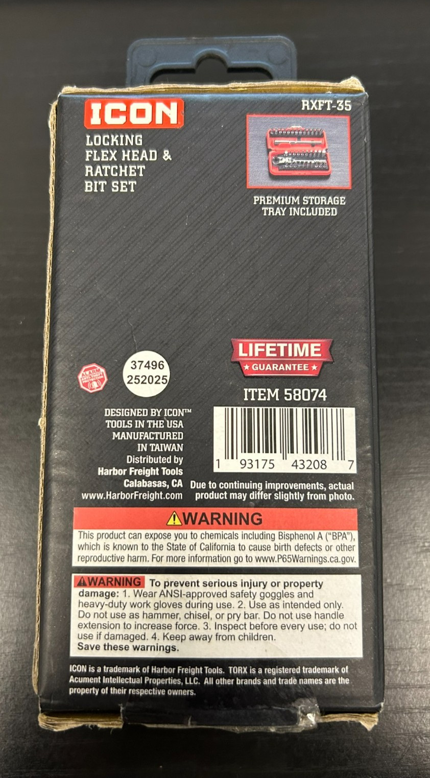 ICON RXFT-35 LOCKING FLEX HEAD RATCHET BIT SET 32/35 PIECE READ FREE SHIPPING