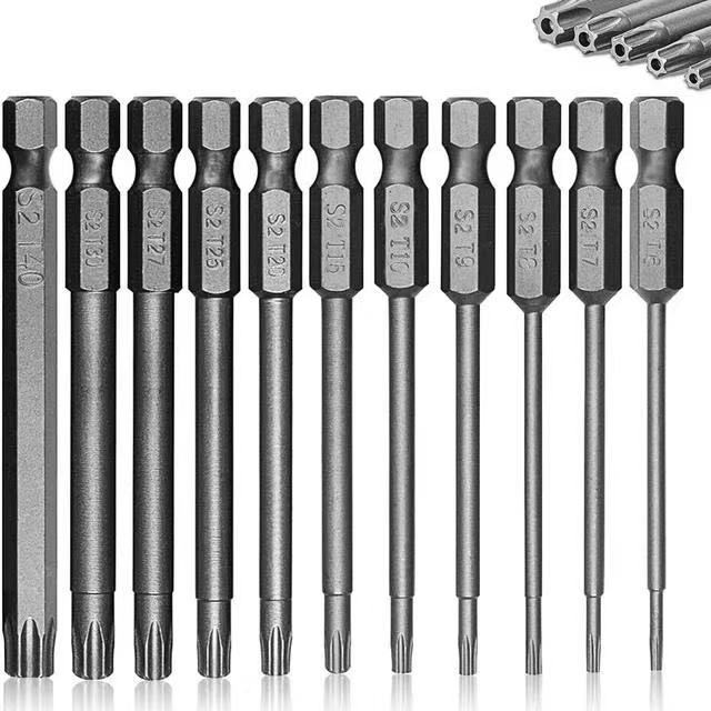 Precision S2 Long Torx Bits T6‑T40 1/4″ Hex Shank Star Driver Bits