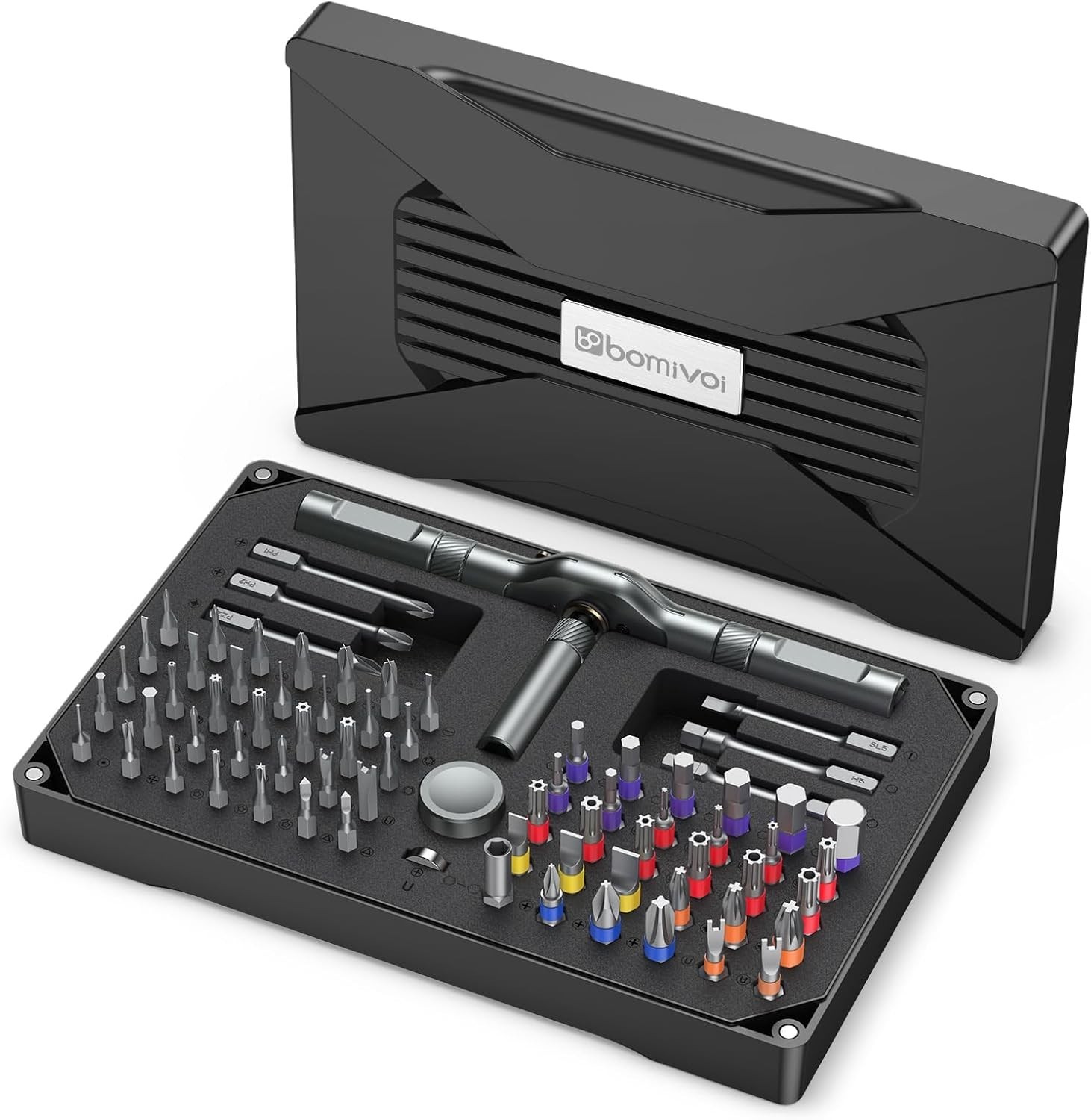Bomivoi 74 in 1 Magnetic Screwdriver Set, Multi Bit Ratchet Black