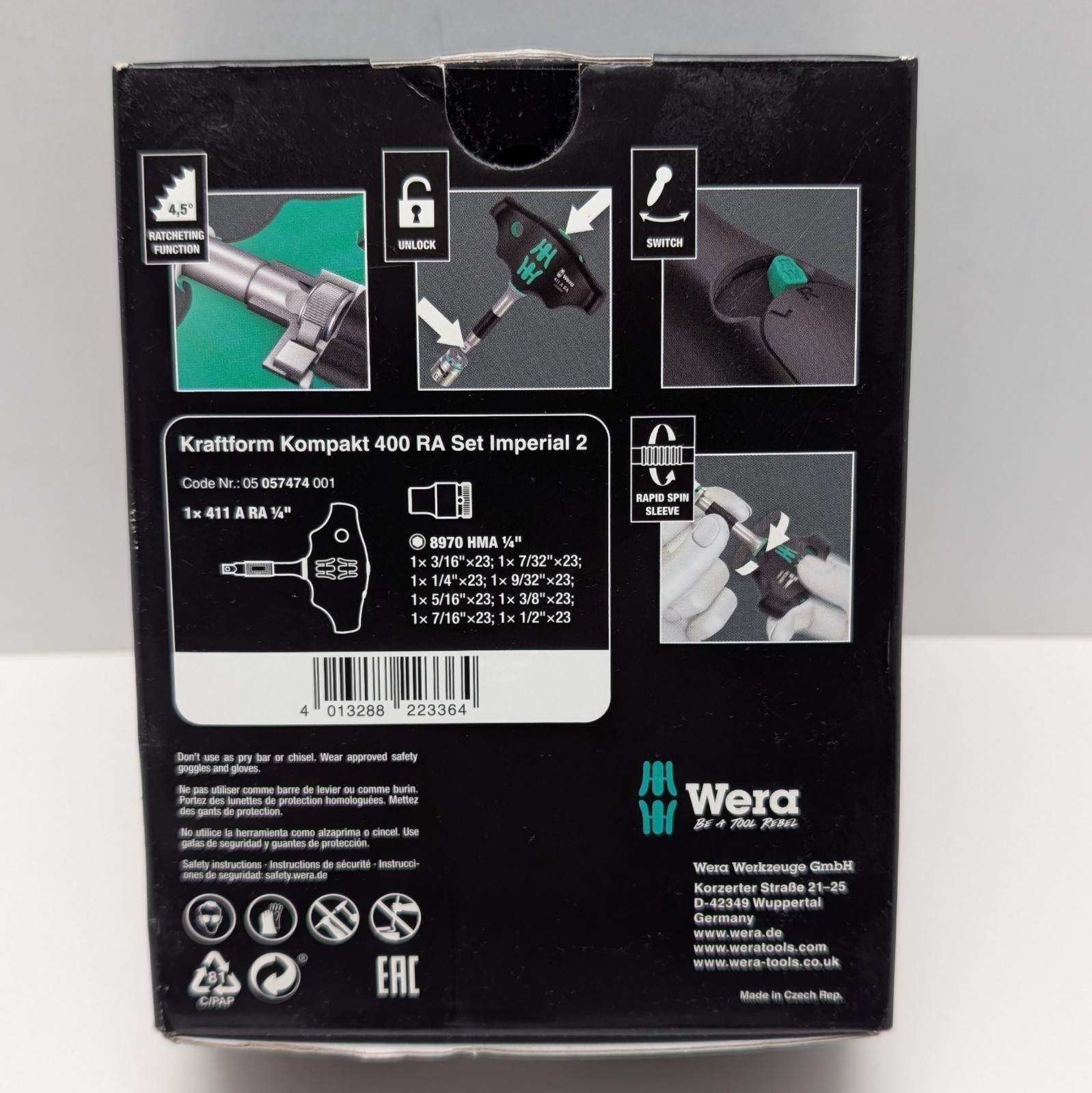 Wera Kraftform Kompakt 400 RA Set Imperial 2 Ratcheting T-Handle 05057474001