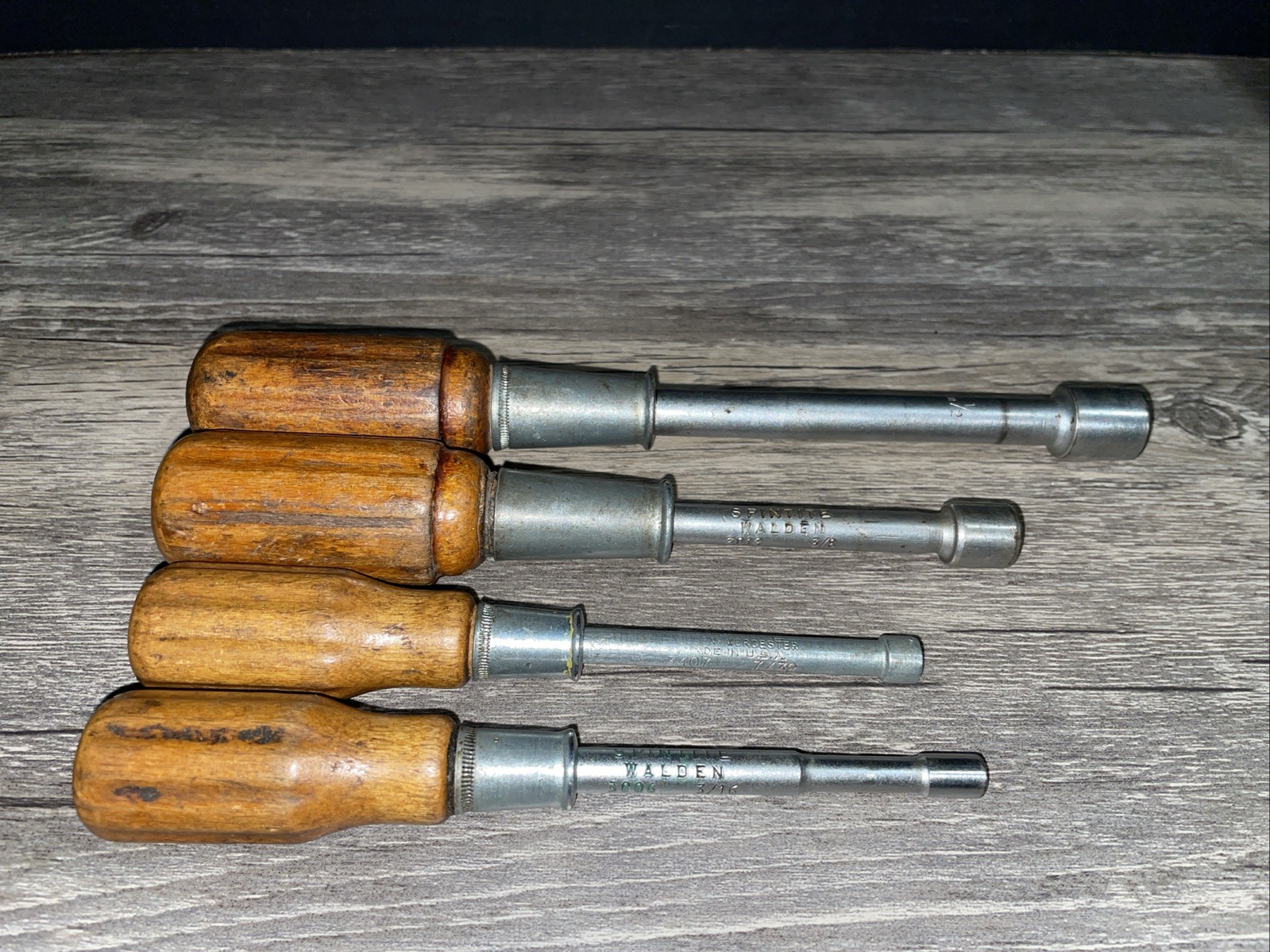 Spintite SPIN TITE Walden Nut Drivers Made USA Vintage Wood Handles Lot Of 4