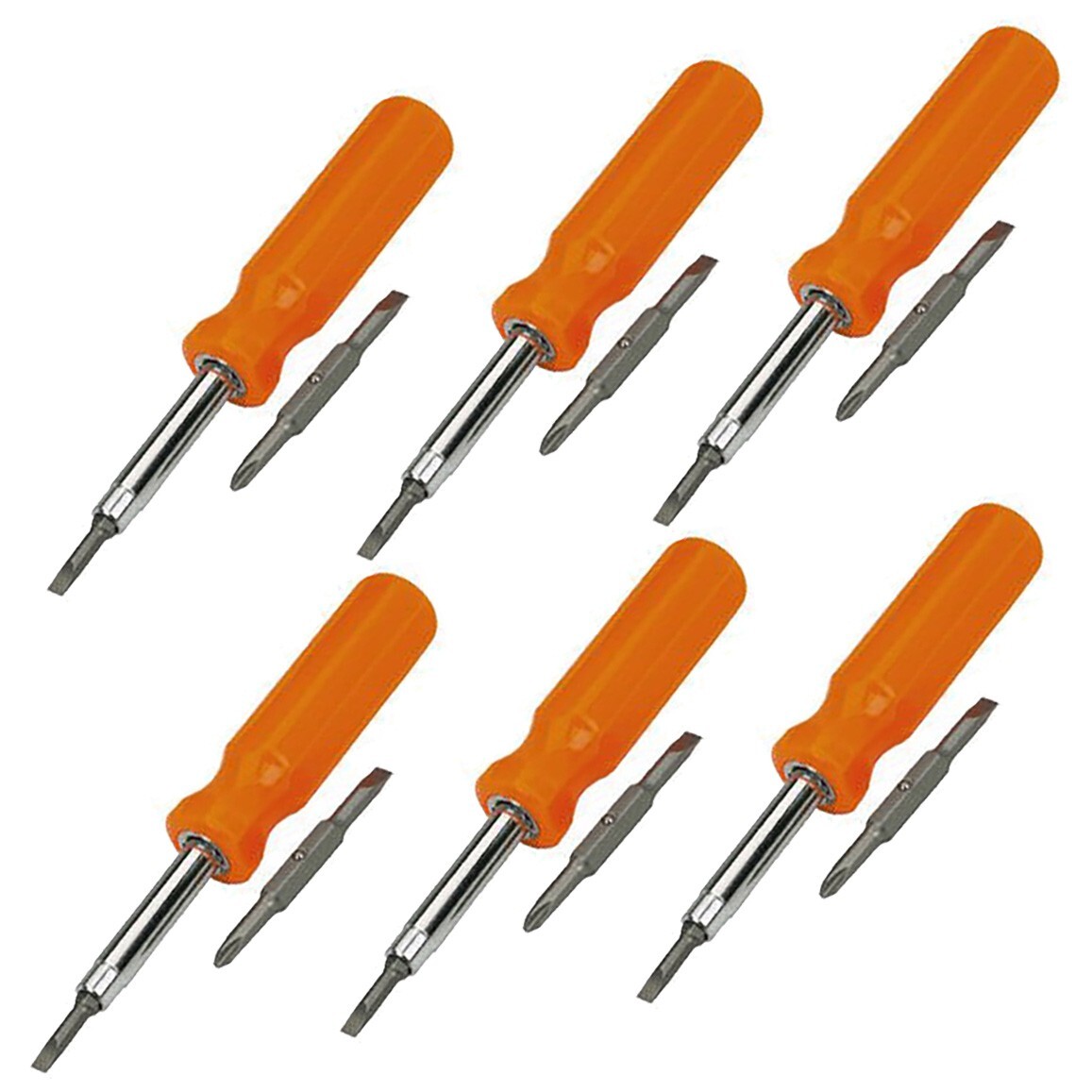6 Pack 6in1 Screwdrivers, Flat 3/16″, ¼”, Phillips #1, #2, Nut Drivers ¼”, 5/16″