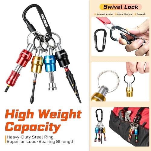 25Pcs Bit Holder Key Chain, 1/4″ Hex Shank One Handed Quick Change& 25pcs