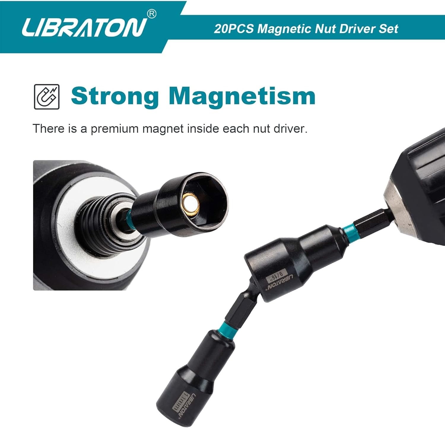 Magnetic Nut Driver Set of 20 – Includes SAE and Metric Sizes & Storage Bag