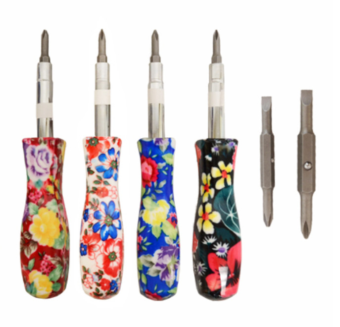 6-in-1 Floral Flathead Slotted & Phillips Reversible Screwdriver Nut Driver Bit