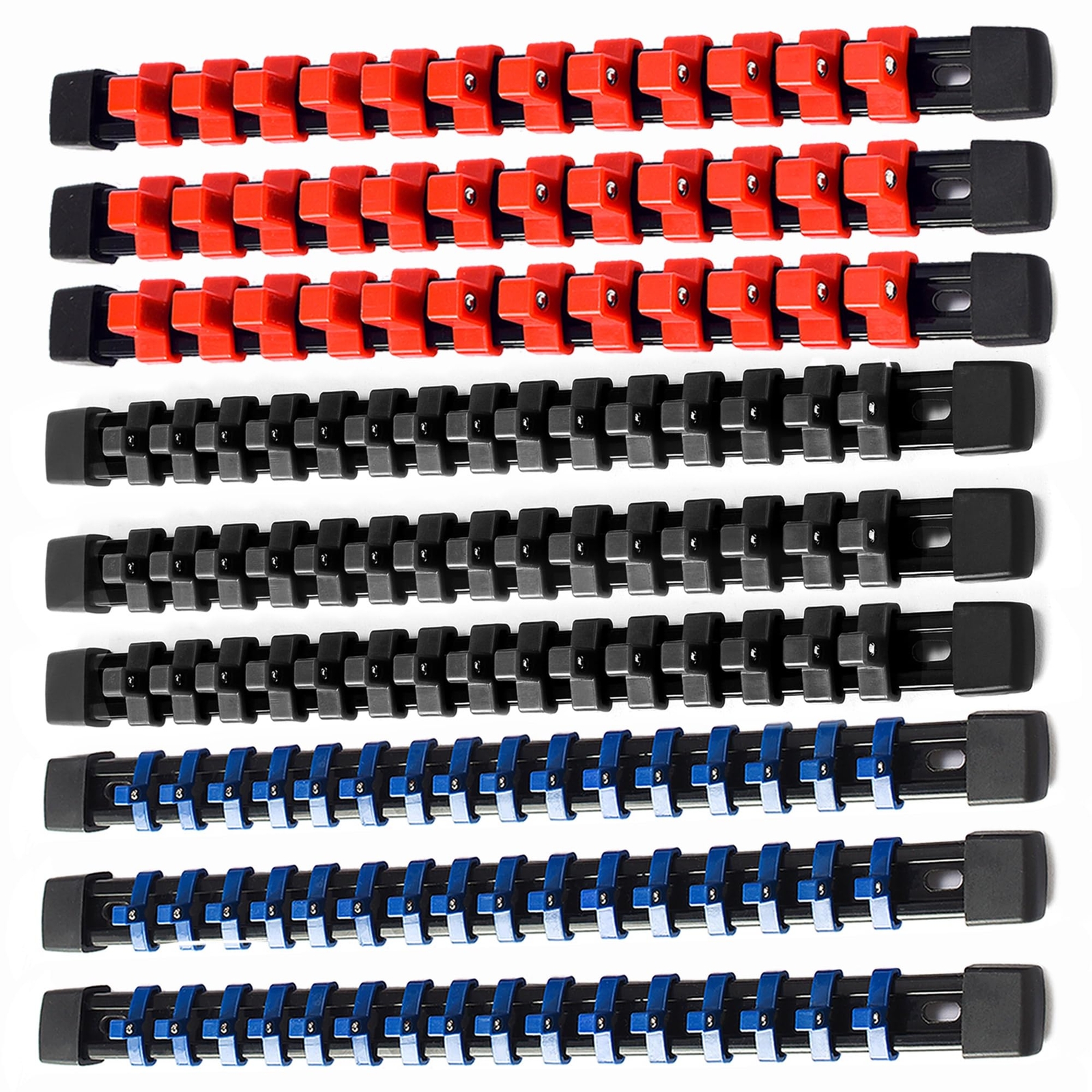 9 Pc Abs Socket Organizer 1/2 Inch 3/8 Inch And 1/4 Inch Drive Socket Rail Holde