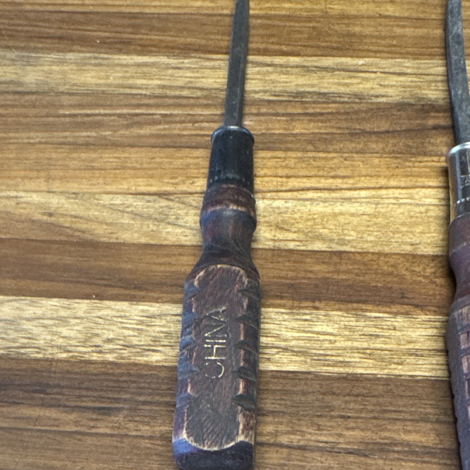 Vintage Wood Handle Screwdriver Set 4pc Brown/Silver China/Taiwan Marked