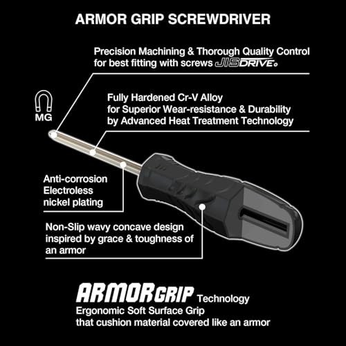 Screwdriver Set 4 Piece Cross Point JIS Ergonomic Magnetic Tip Soft Grip Cr-V
