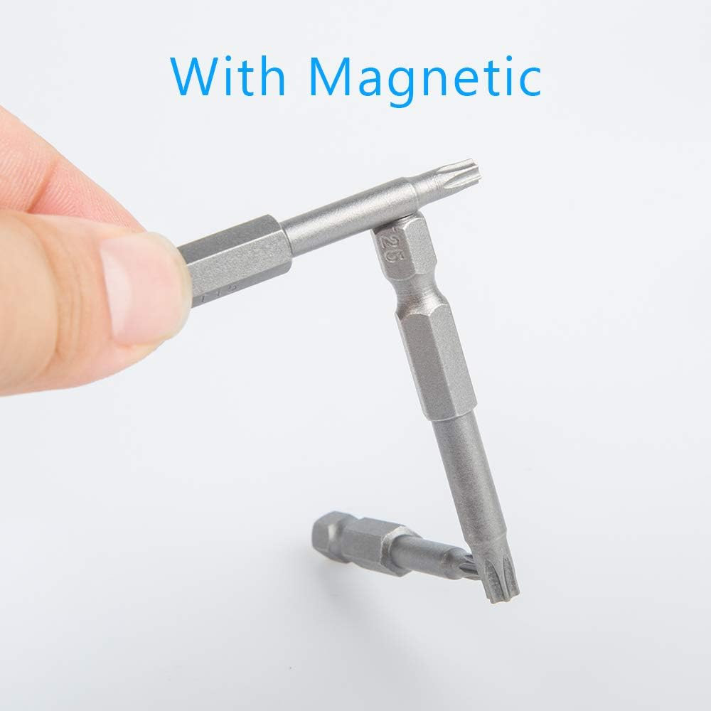 Juego de 12 puntas Torx T5-T40, vástago hexagonal 1/4″, con mango.